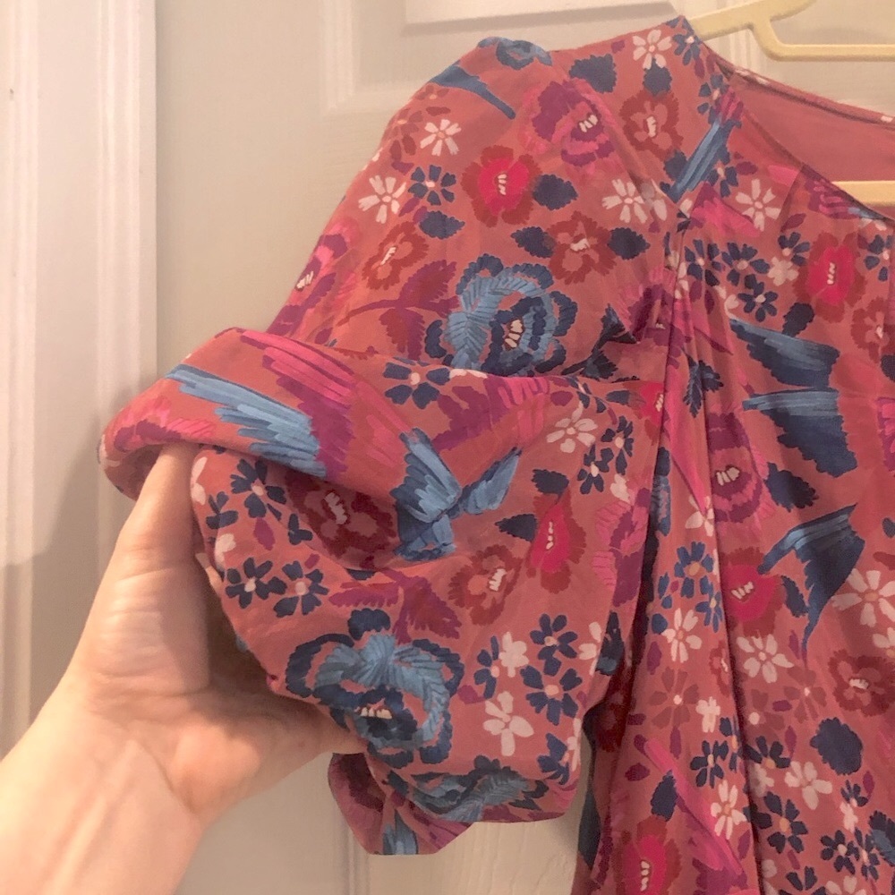 💥 FARM RIO Blush Floral Bird Mini Dress w Belt Sz S - Picture 11 of 13